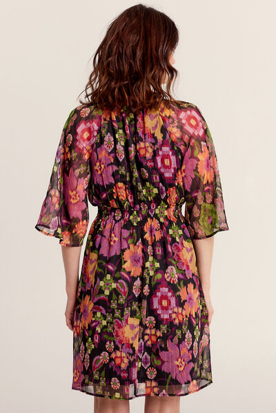 Robe évasée manches 3/4 noir femme