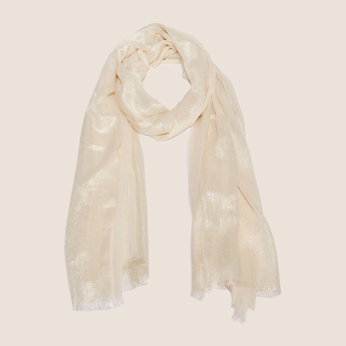 Foulard brillant à franges ecru femme