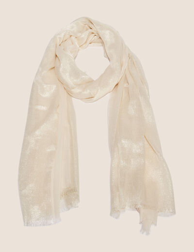 Foulard brillant à franges ecru femme