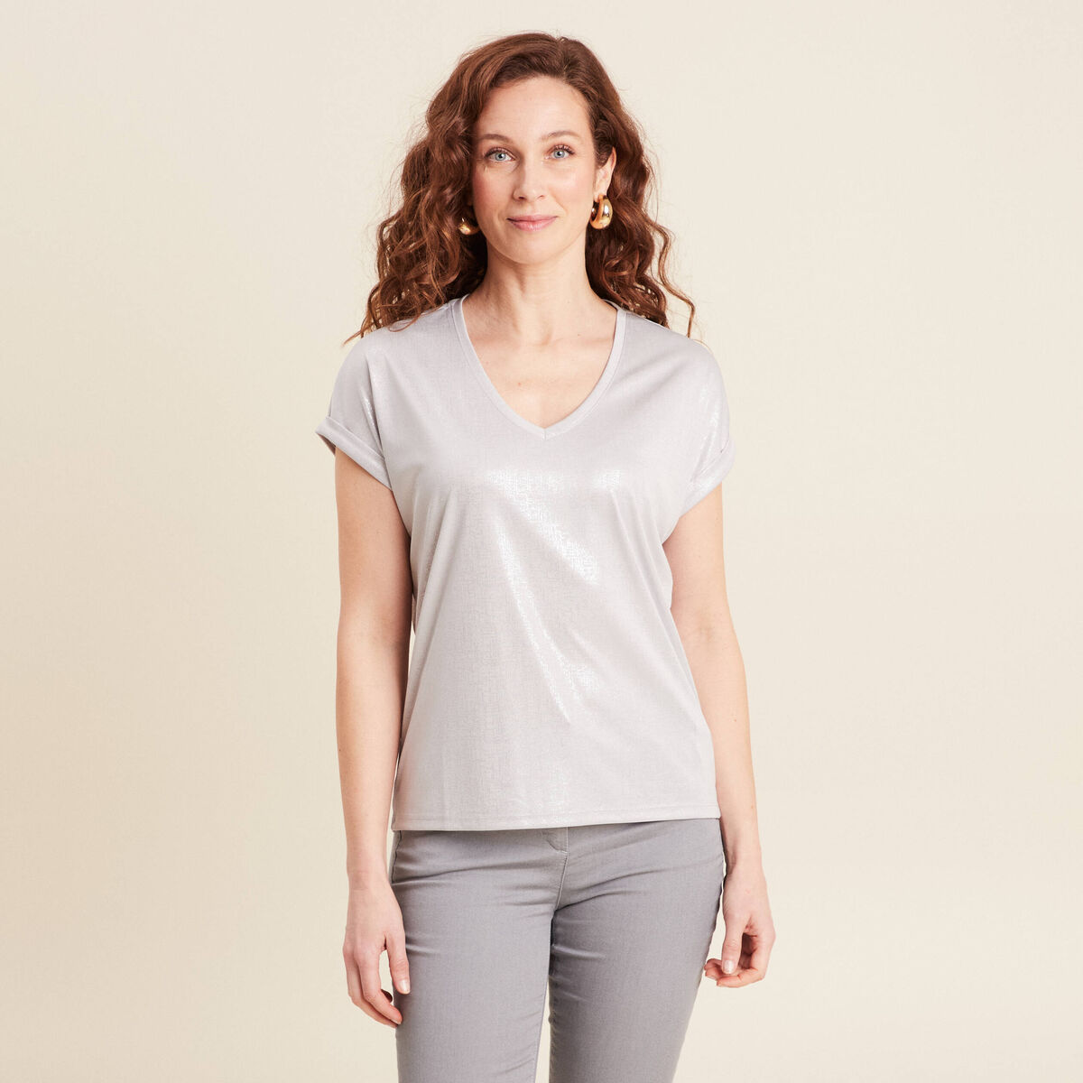 T-shirt manches courtes gris argent femme