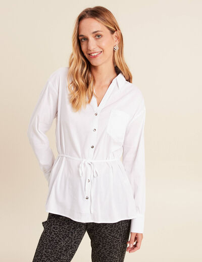 Tunique droite longue col chemise blanc femme