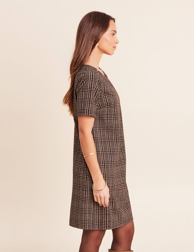 Robe droite courte en maille col rond noir femme