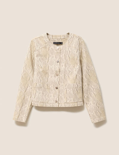 veste sans col beige femme
