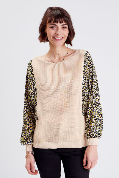 Pull manches longues beige femme