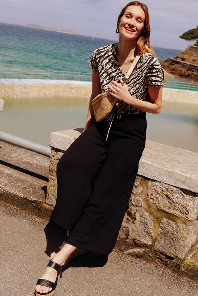 Pantalon large fluide noir femme