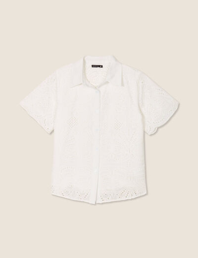Chemise manches courtes brod&eacute;e ecru femme