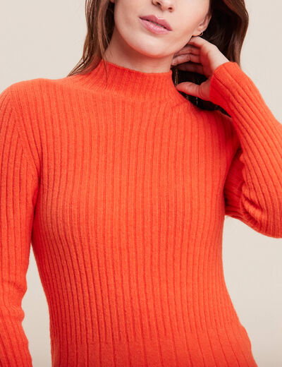 Pull manches longues côtelé orange femme