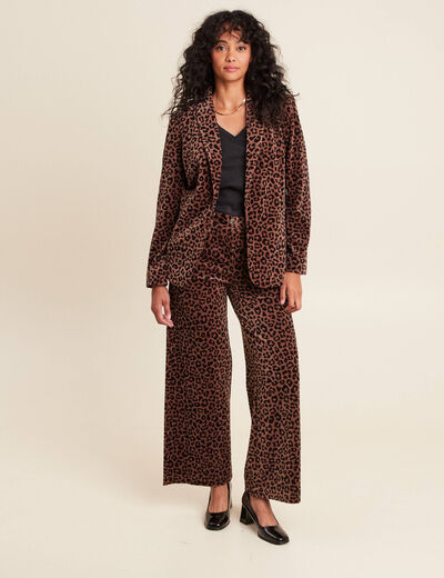 Pantalon large velours marron femme
