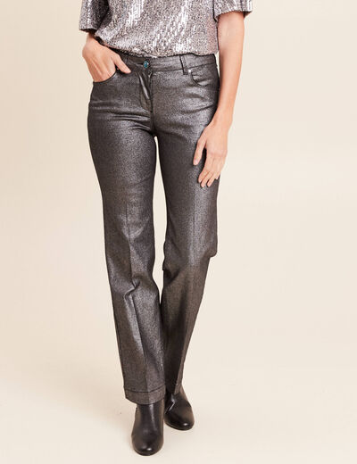 Pantalon enduit coupe large couleur argent femme