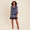 Robe courte &eacute;vas&eacute;e col tunisien bleu femme