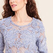 Pull manches longues aspect dentelle bleu ciel femme