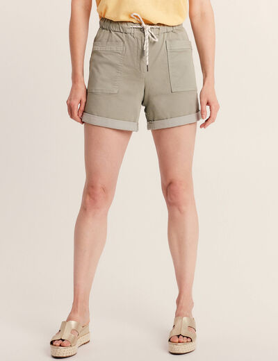 Short droit taille élastiquée vert clair femme