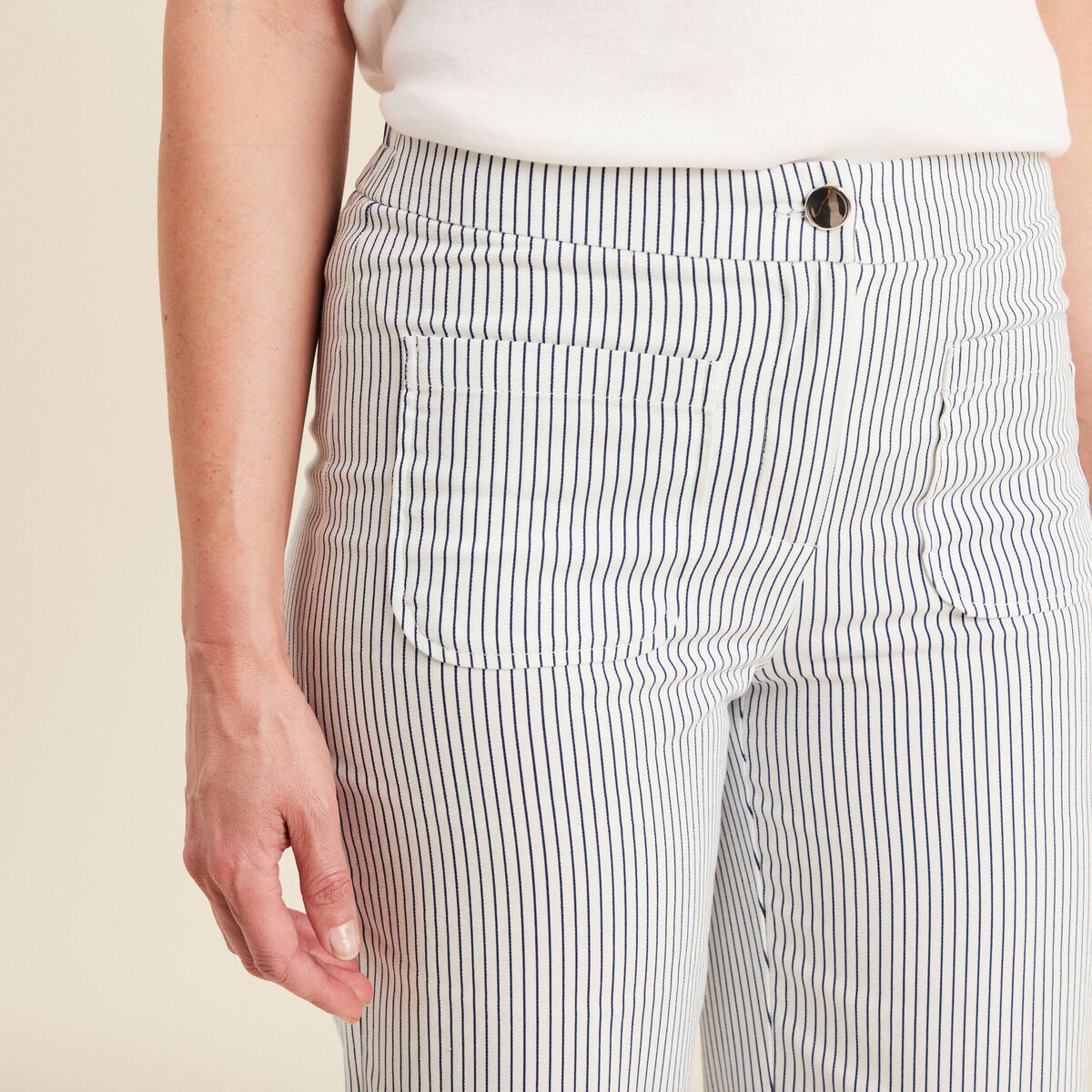 Pantalon droit taille haute blanc femme