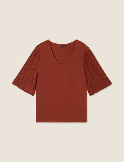 Blouse manches 3/4 marron foncé femme
