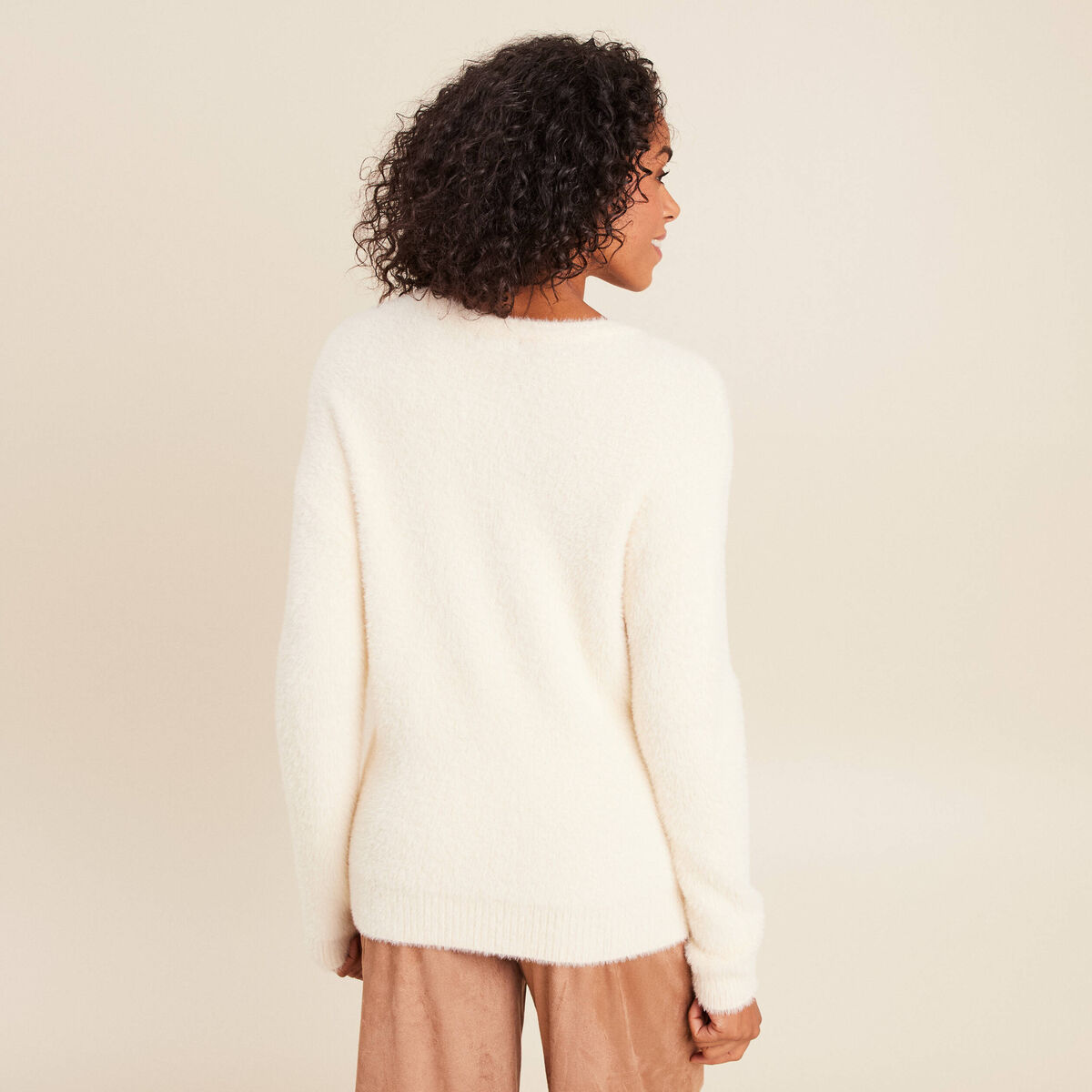 Pull col tunisien ivoire femme