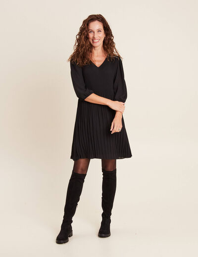 Robe évasée fluide plissée noir femme