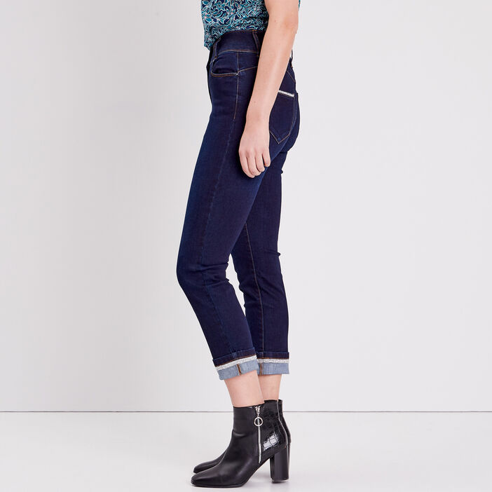 Jean ajusté à détails strass denim brut femme