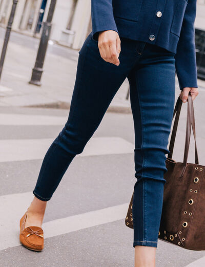 Jean coupe ajust&eacute;e effet bi-mati&egrave;re denim brut femme