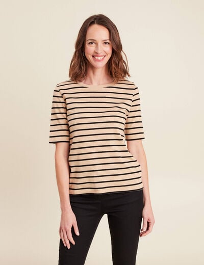 T-shirt col rond marron clair femme
