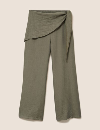 Pantalon ajust&eacute; taille haute vert kaki femme