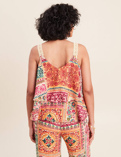 Top &agrave; bretelles volant&eacute; rose femme