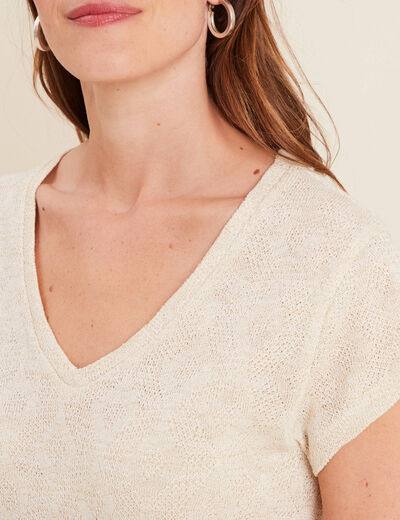 Top droit col en V ecru femme