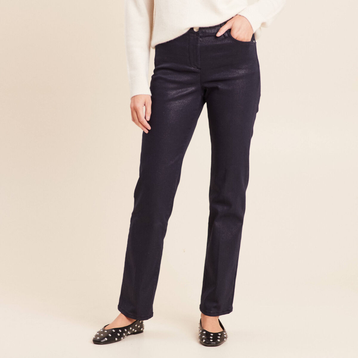 Pantalon magique L'Unique effet brillant bleu marine femme
