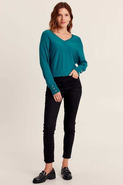 Pull manches longues vert foncé femme