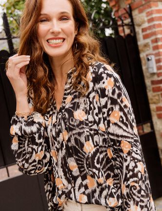 Blouse manches longues marron clair femme