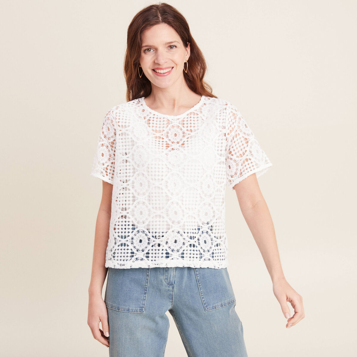 T-shirt manches courtes ecru femme