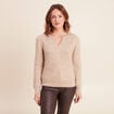 Pull col tunisien manches longues beige femme