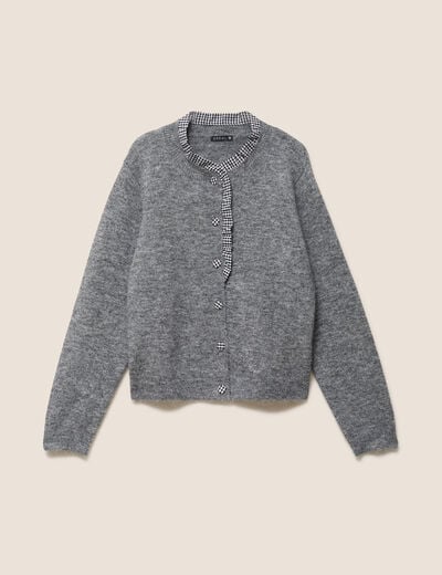 Gilet avec d&eacute;tails au col gris fonc&eacute; femme