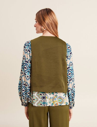 Veston sans manches satin vert olive femme