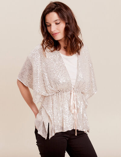 Kimono court &agrave; sequins couleur or femme