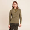 T-shirt cintr&eacute; col montant dentelle vert kaki femme
