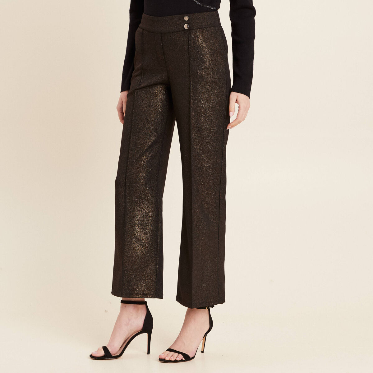 Pantalon large paillettes noir femme