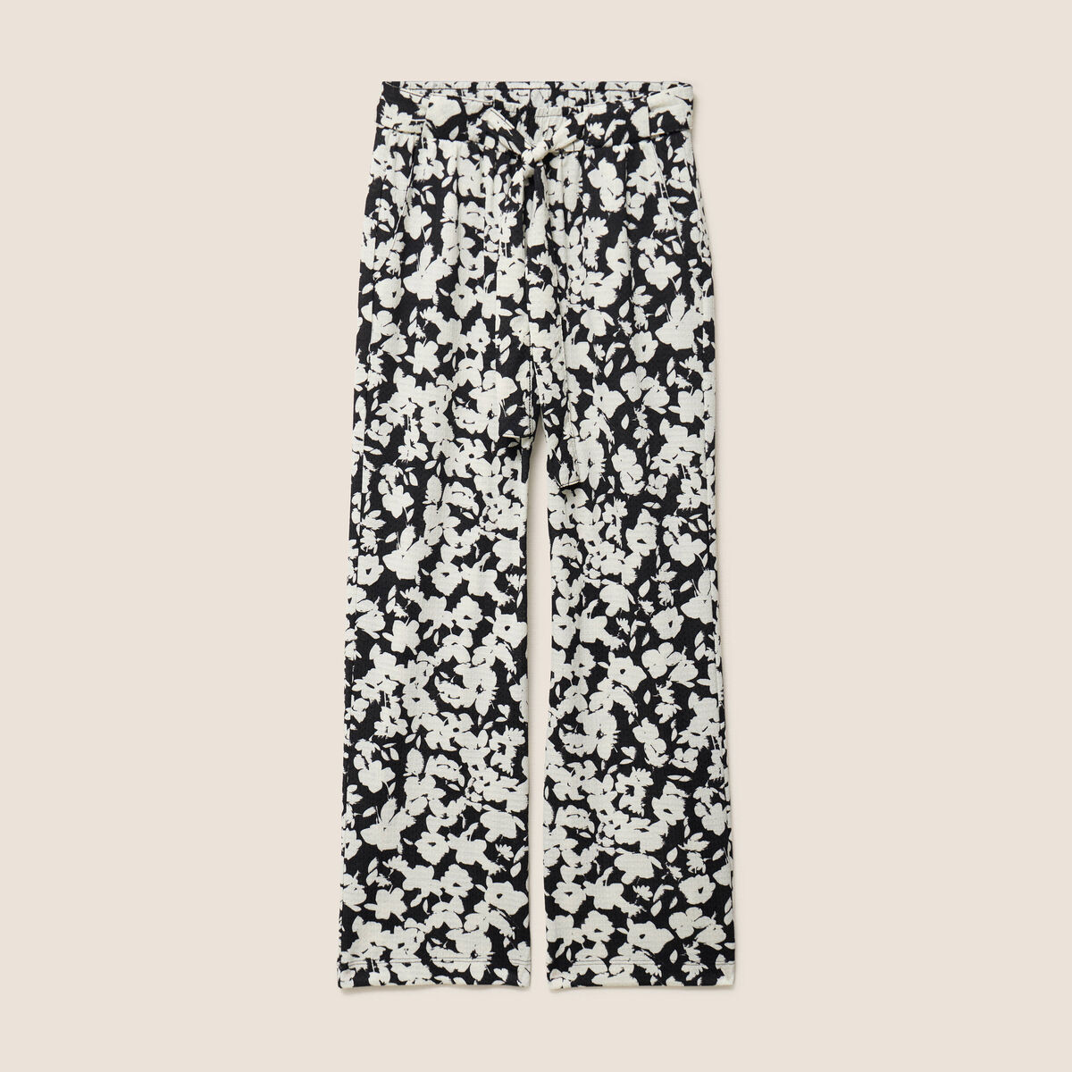 Pantalon coupe large 7/8&egrave;me taille haute noir femme