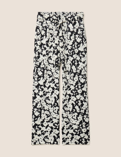 Pantalon coupe large 7/8&egrave;me taille haute noir femme