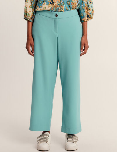 Pantalon flou 7/8ème bleu canard femme