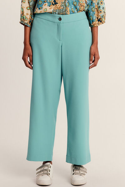 Pantalon flou 7/8ème bleu canard femme