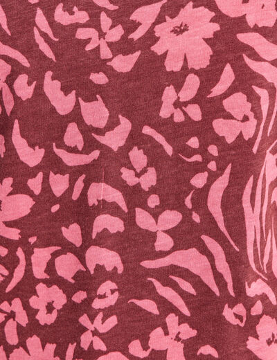 T-shirt col V manches courtes rose femme