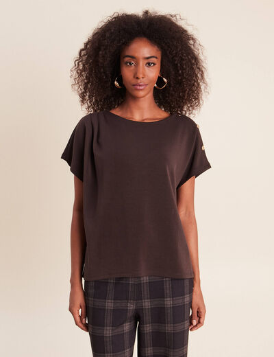 T-shirt manches coudes marron fonc&eacute; femme