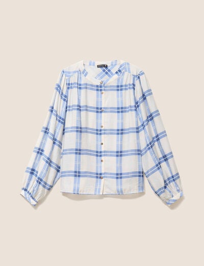 Chemise ample col rond manches longues bleu femme