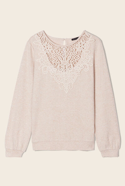 T-shirt manches longues beige femme