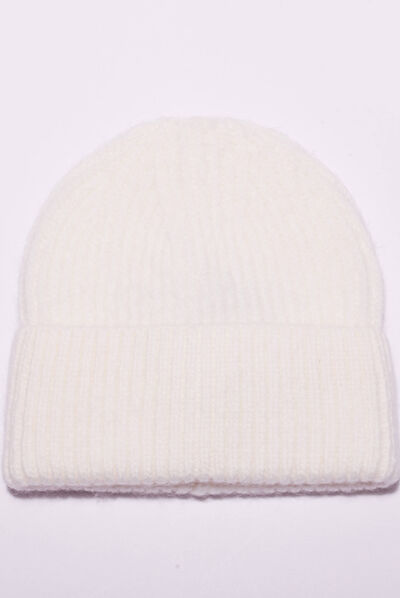 Bonnet tricoté ecru femme