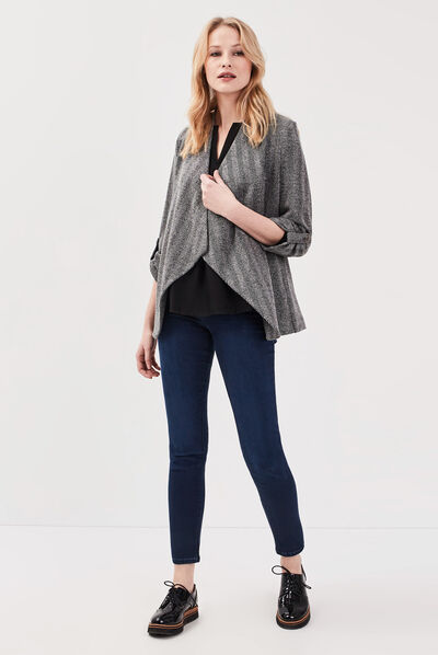 Veste évasée col châle noir femme