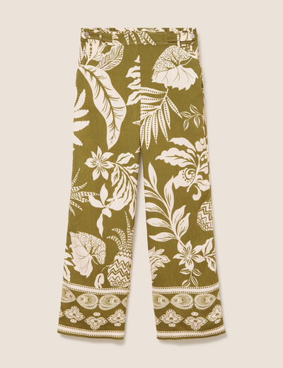 Pantalon large 7/8&egrave;me taille haute vert kaki femme