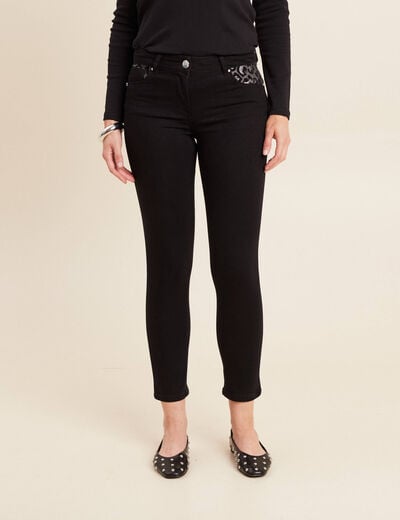 Pantalon ajust&eacute; taille bascul&eacute;e noir femme