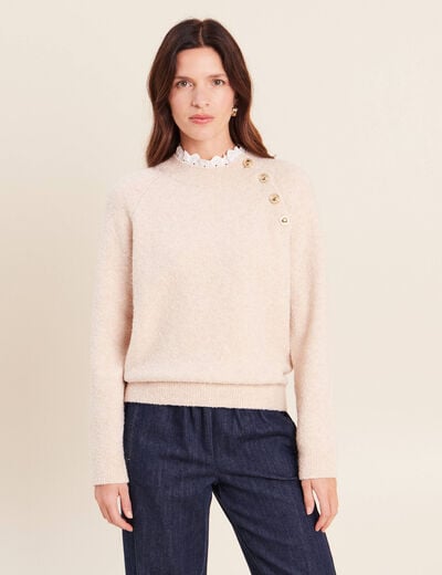 Pull bi-mati&egrave;re col montant ecru femme