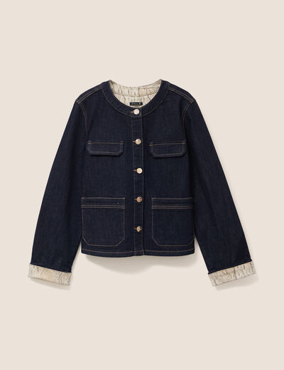 Veste sans col denim brut femme